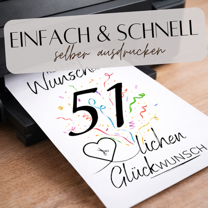 Geldgeschenk 51. Geburtstag Wunscherfüller | Digitaler Download | Last Minute Geschenkidee zum Ausdrucken