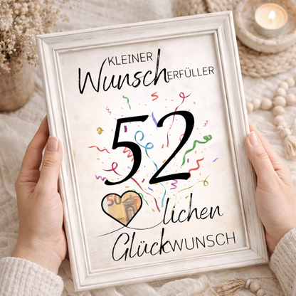 Geldgeschenk 52. Geburtstag Wunscherfüller | Digitaler Download | Last Minute Geschenkidee zum Ausdrucken