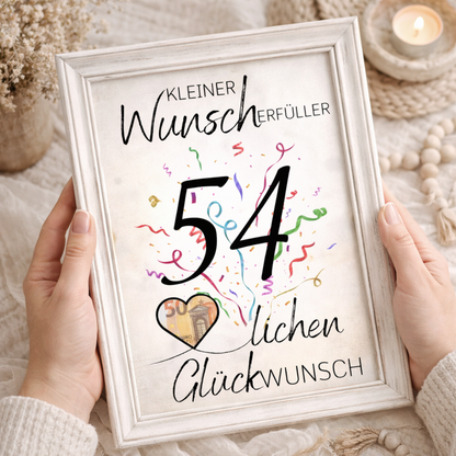 Geldgeschenk 54. Geburtstag Wunscherfüller | Digitaler Download | Last Minute Geschenkidee zum Ausdrucken