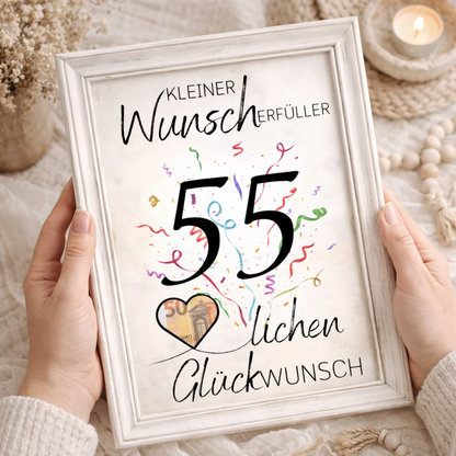 Geldgeschenk 55. Geburtstag Wunscherfüller | Digitaler Download | Last Minute Geschenkidee zum Ausdrucken