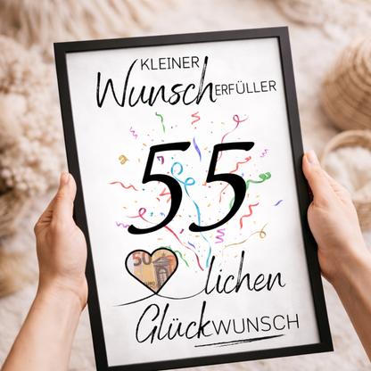 Geldgeschenk 55. Geburtstag Wunscherfüller | Digitaler Download | Last Minute Geschenkidee zum Ausdrucken