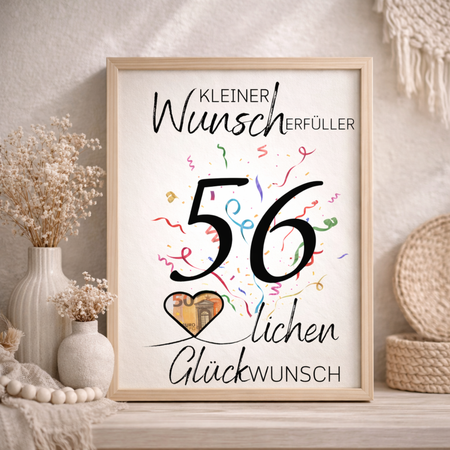 Geldgeschenk 56. Geburtstag Wunscherfüller | Digitaler Download | Last Minute Geschenkidee zum Ausdrucken