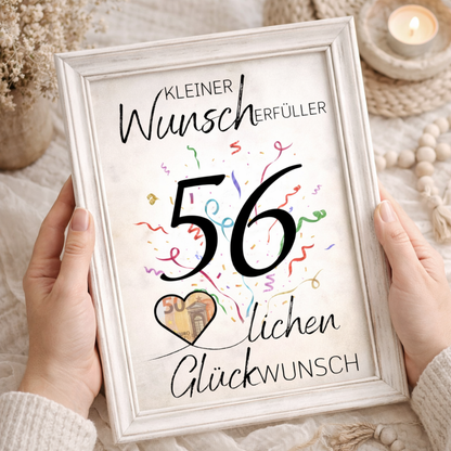 Geldgeschenk 56. Geburtstag Wunscherfüller | Digitaler Download | Last Minute Geschenkidee zum Ausdrucken