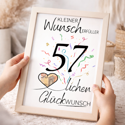 Geldgeschenk 57. Geburtstag Wunscherfüller | Digitaler Download | Last Minute Geschenkidee zum Ausdrucken