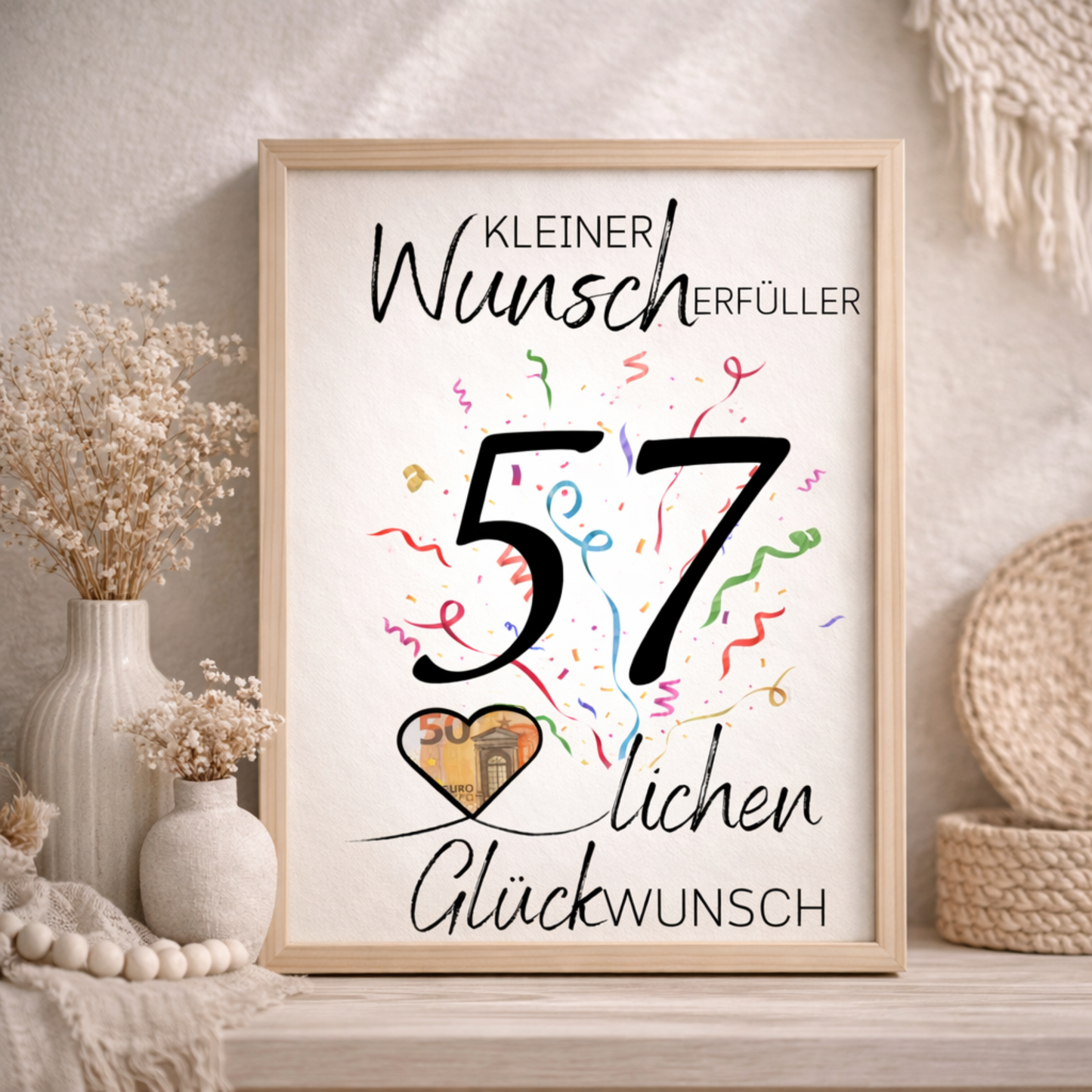 Geldgeschenk 57. Geburtstag Wunscherfüller | Digitaler Download | Last Minute Geschenkidee zum Ausdrucken