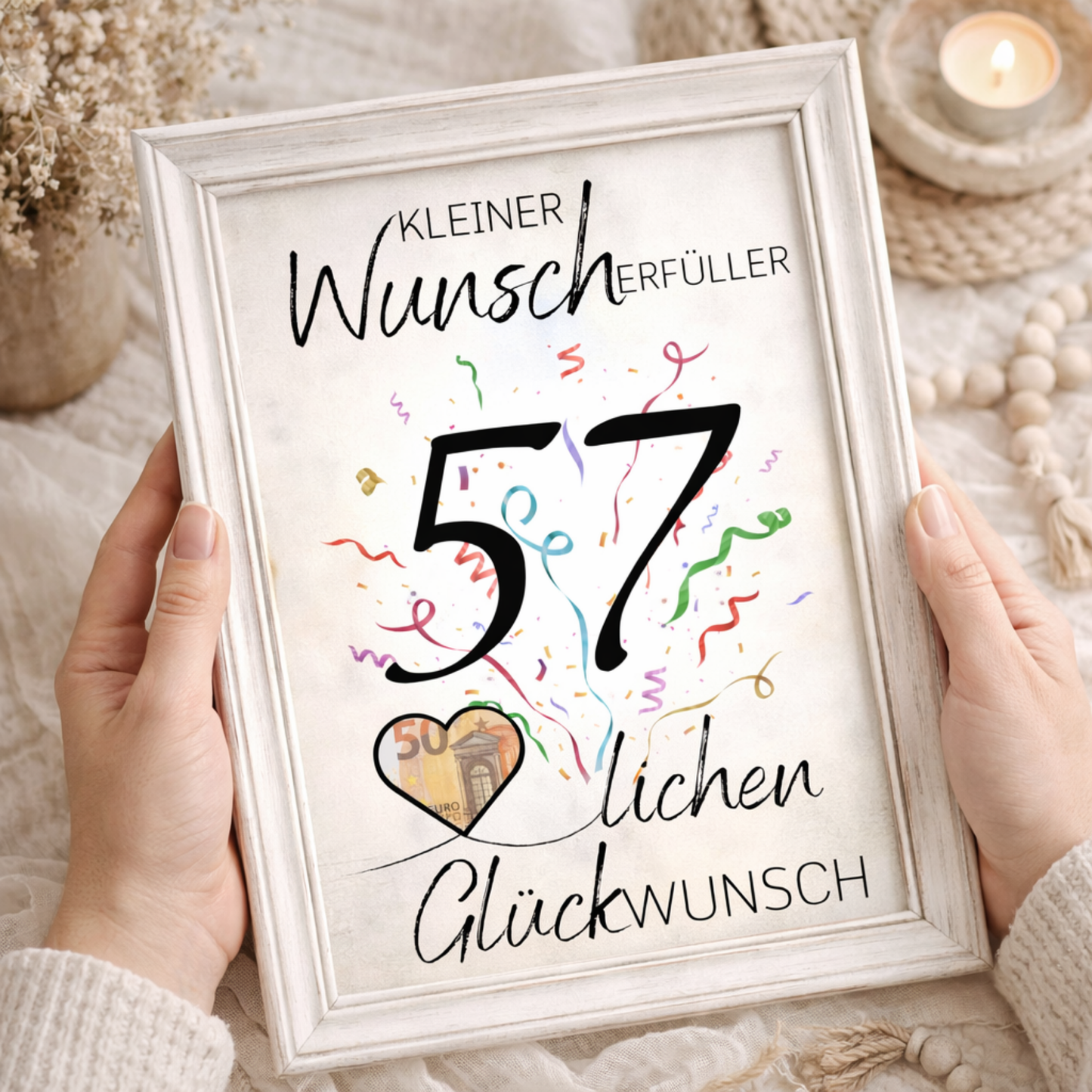 Geldgeschenk 57. Geburtstag Wunscherfüller | Digitaler Download | Last Minute Geschenkidee zum Ausdrucken
