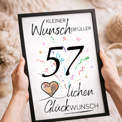 Geldgeschenk 57. Geburtstag Wunscherfüller | Digitaler Download | Last Minute Geschenkidee zum Ausdrucken