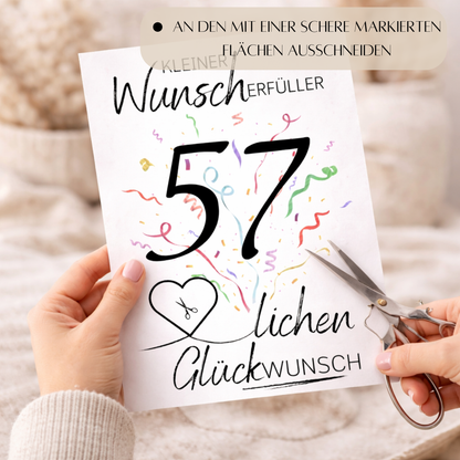 Geldgeschenk 57. Geburtstag Wunscherfüller | Digitaler Download | Last Minute Geschenkidee zum Ausdrucken