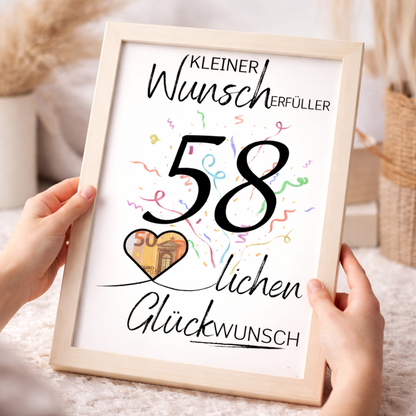 Geldgeschenk 58. Geburtstag Wunscherfüller | Digitaler Download | Last Minute Geschenkidee zum Ausdrucken