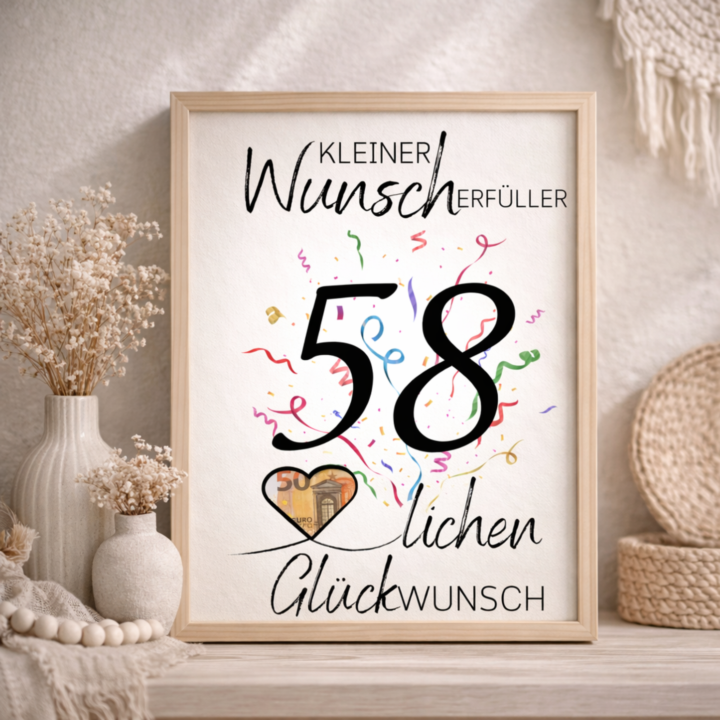 Geldgeschenk 58. Geburtstag Wunscherfüller | Digitaler Download | Last Minute Geschenkidee zum Ausdrucken