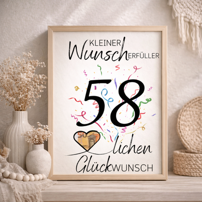 Geldgeschenk 58. Geburtstag Wunscherfüller | Digitaler Download | Last Minute Geschenkidee zum Ausdrucken