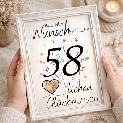 Geldgeschenk 58. Geburtstag Wunscherfüller | Digitaler Download | Last Minute Geschenkidee zum Ausdrucken