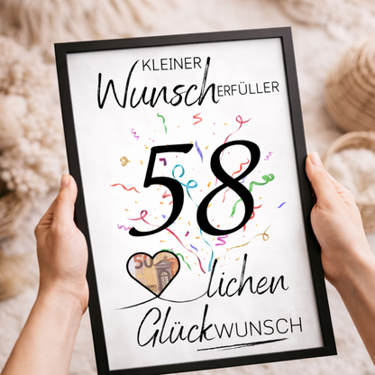 Geldgeschenk 58. Geburtstag Wunscherfüller | Digitaler Download | Last Minute Geschenkidee zum Ausdrucken