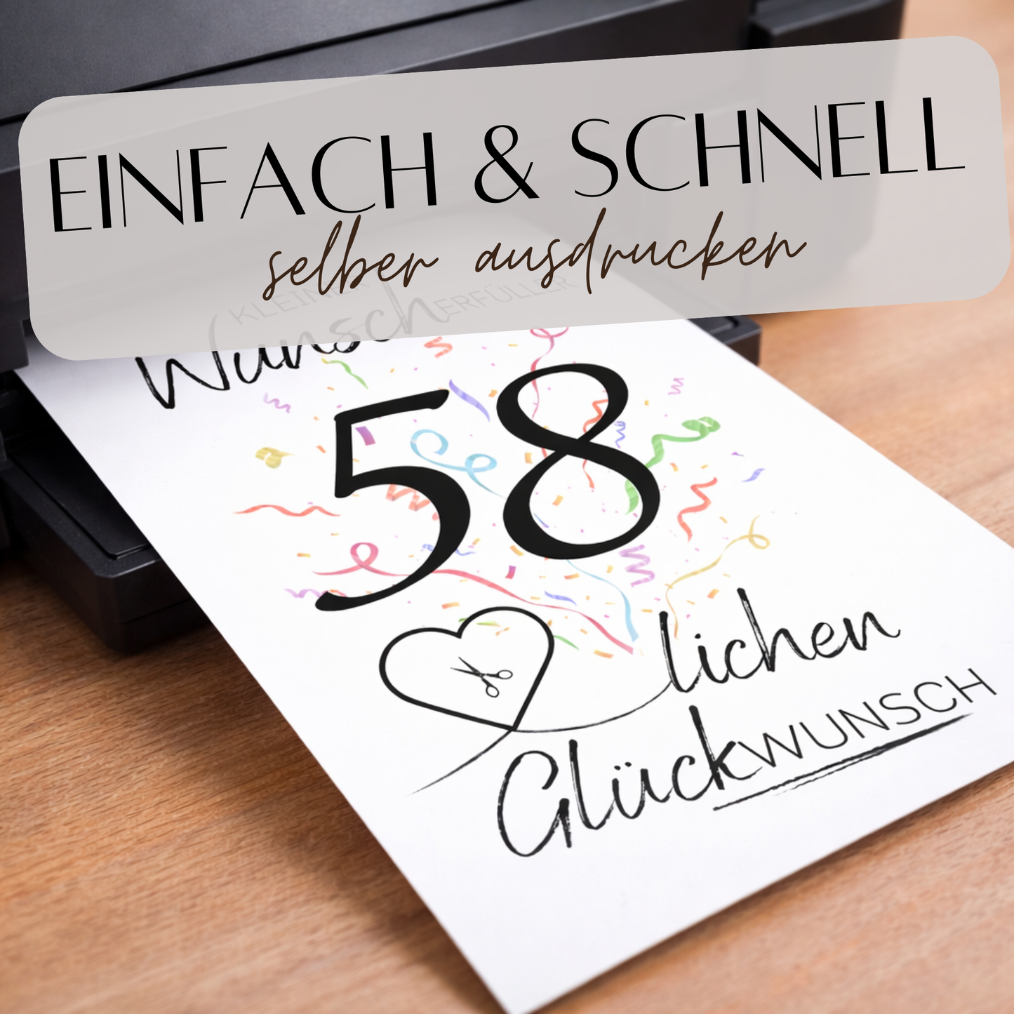Geldgeschenk 58. Geburtstag Wunscherfüller | Digitaler Download | Last Minute Geschenkidee zum Ausdrucken