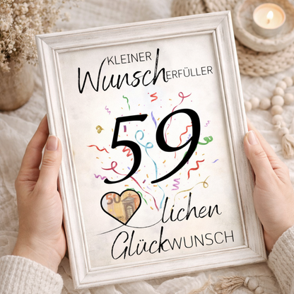 Geldgeschenk 59. Geburtstag Wunscherfüller | Digitaler Download | Last Minute Geschenkidee zum Ausdrucken