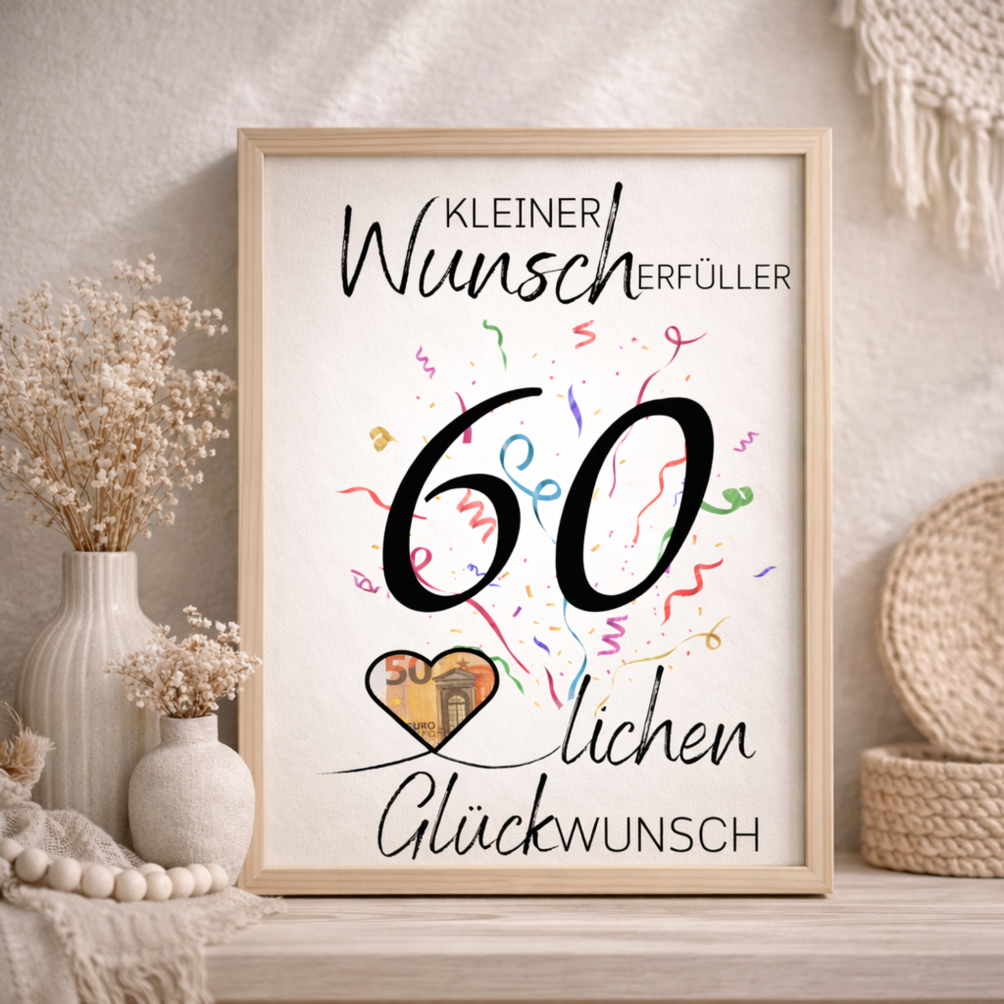 Geldgeschenk 60. Geburtstag Wunscherfüller | Digitaler Download | Last Minute Geschenkidee zum Ausdrucken