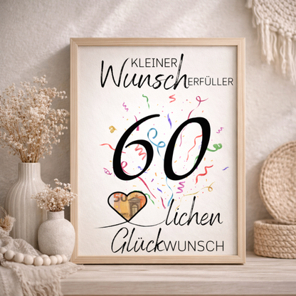 Geldgeschenk 60. Geburtstag Wunscherfüller | Digitaler Download | Last Minute Geschenkidee zum Ausdrucken