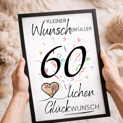 Geldgeschenk 60. Geburtstag Wunscherfüller | Digitaler Download | Last Minute Geschenkidee zum Ausdrucken