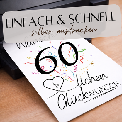 Geldgeschenk 60. Geburtstag Wunscherfüller | Digitaler Download | Last Minute Geschenkidee zum Ausdrucken