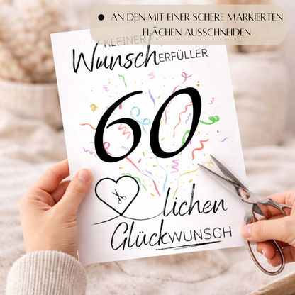 Geldgeschenk 60. Geburtstag Wunscherfüller | Digitaler Download | Last Minute Geschenkidee zum Ausdrucken