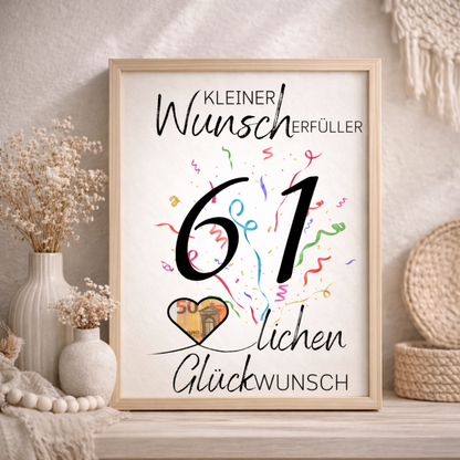 Geldgeschenk 61. Geburtstag Wunscherfüller | Digitaler Download | Last Minute Geschenkidee zum Ausdrucken