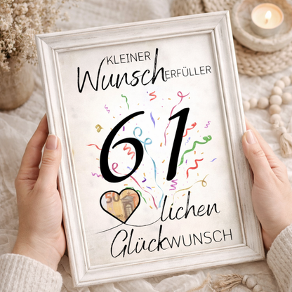 Geldgeschenk 61. Geburtstag Wunscherfüller | Digitaler Download | Last Minute Geschenkidee zum Ausdrucken