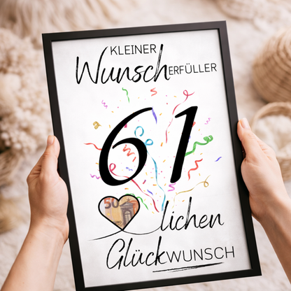 Geldgeschenk 61. Geburtstag Wunscherfüller | Digitaler Download | Last Minute Geschenkidee zum Ausdrucken