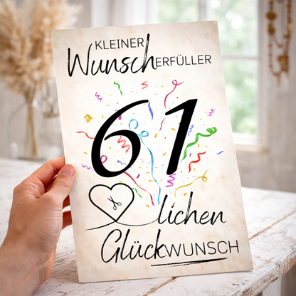 Geldgeschenk 61. Geburtstag Wunscherfüller | Digitaler Download | Last Minute Geschenkidee zum Ausdrucken