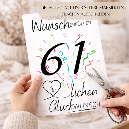 Geldgeschenk 61. Geburtstag Wunscherfüller | Digitaler Download | Last Minute Geschenkidee zum Ausdrucken
