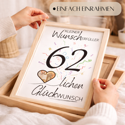 Geldgeschenk 62. Geburtstag Wunscherfüller | Digitaler Download | Last Minute Geschenkidee zum Ausdrucken