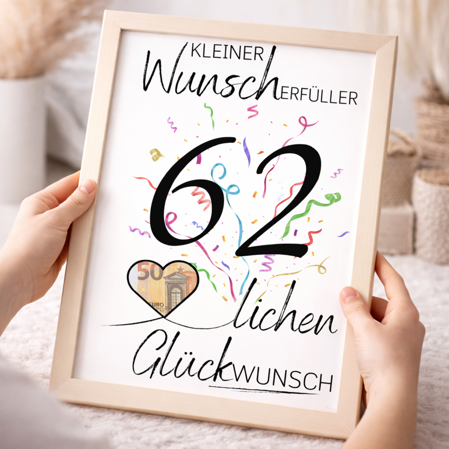 Geldgeschenk 62. Geburtstag Wunscherfüller | Digitaler Download | Last Minute Geschenkidee zum Ausdrucken