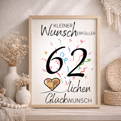 Geldgeschenk 62. Geburtstag Wunscherfüller | Digitaler Download | Last Minute Geschenkidee zum Ausdrucken