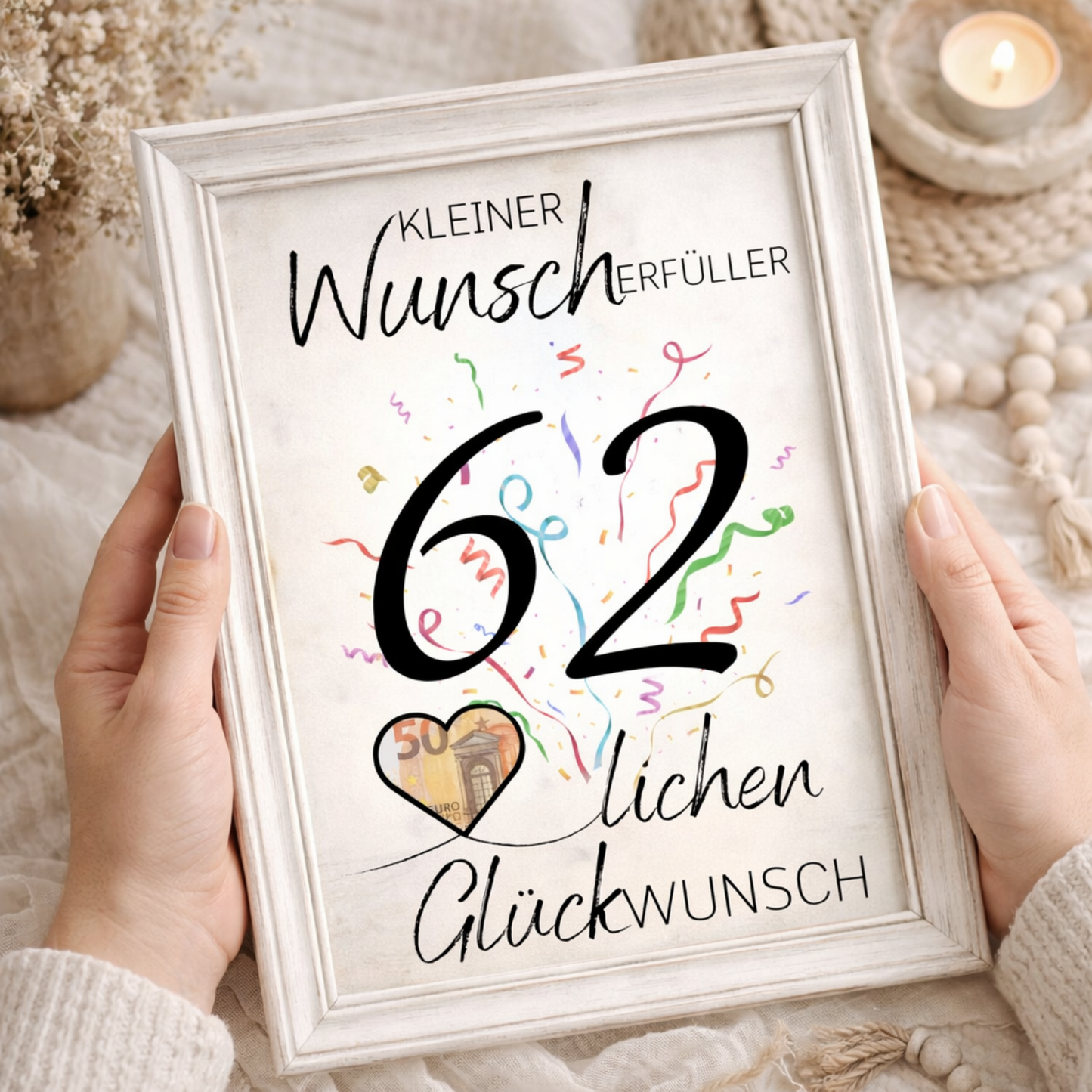 Geldgeschenk 62. Geburtstag Wunscherfüller | Digitaler Download | Last Minute Geschenkidee zum Ausdrucken