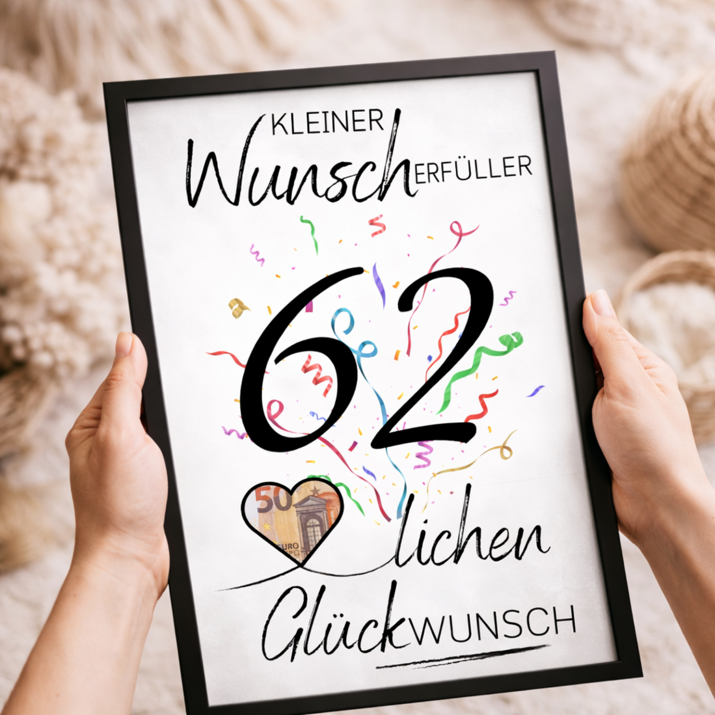 Geldgeschenk 62. Geburtstag Wunscherfüller | Digitaler Download | Last Minute Geschenkidee zum Ausdrucken