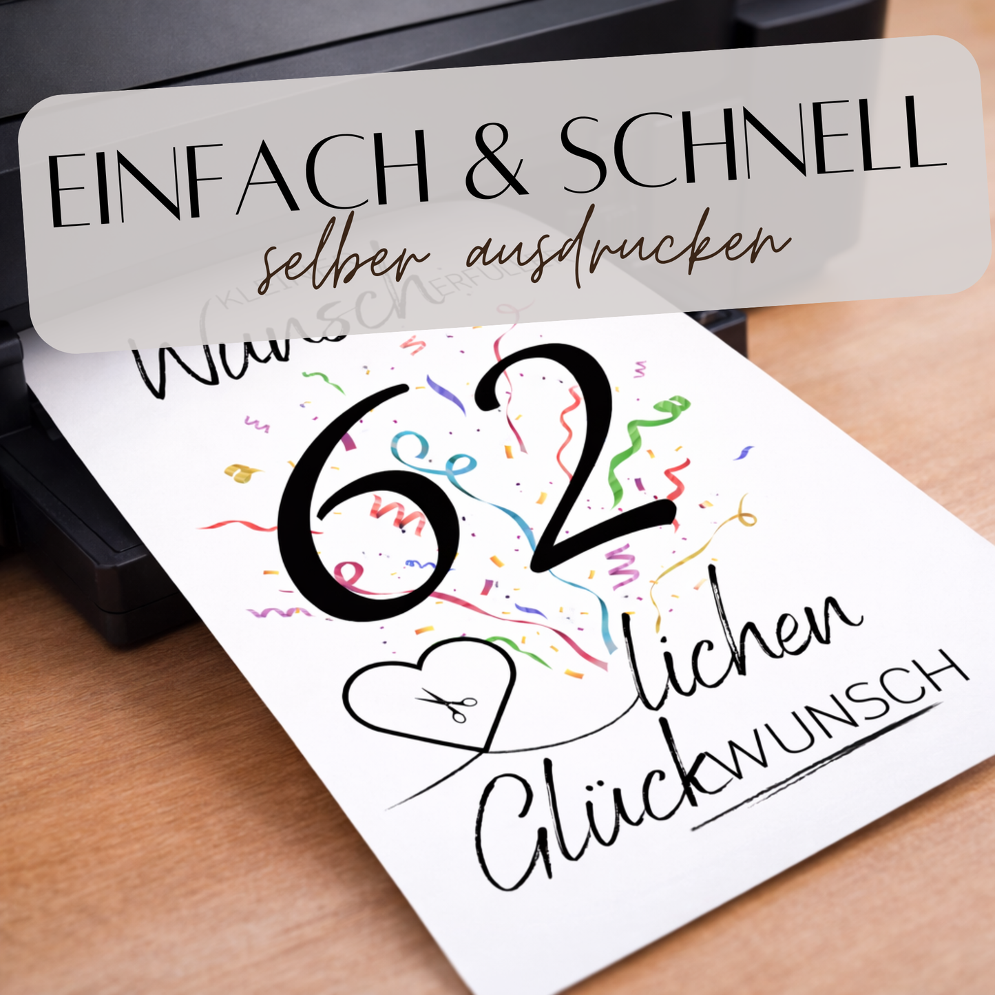 Geldgeschenk 62. Geburtstag Wunscherfüller | Digitaler Download | Last Minute Geschenkidee zum Ausdrucken