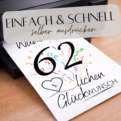 Geldgeschenk 62. Geburtstag Wunscherfüller | Digitaler Download | Last Minute Geschenkidee zum Ausdrucken