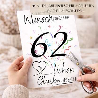 Geldgeschenk 62. Geburtstag Wunscherfüller | Digitaler Download | Last Minute Geschenkidee zum Ausdrucken
