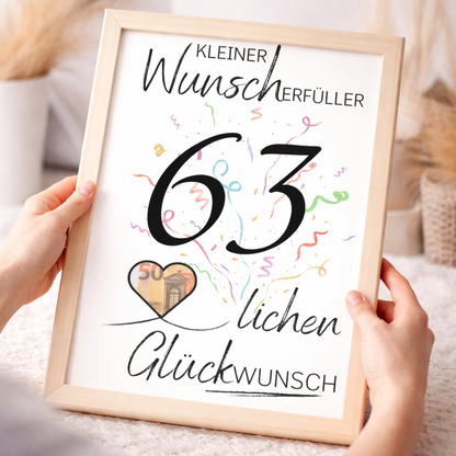 Geldgeschenk 63. Geburtstag Wunscherfüller | Digitaler Download | Last Minute Geschenkidee zum Ausdrucken