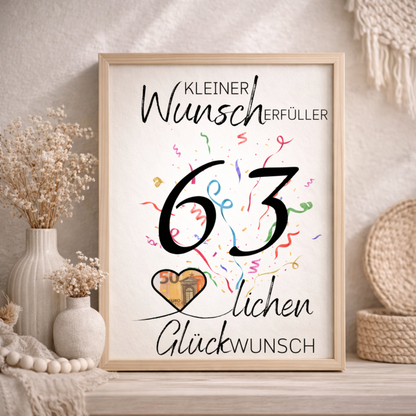 Geldgeschenk 63. Geburtstag Wunscherfüller | Digitaler Download | Last Minute Geschenkidee zum Ausdrucken