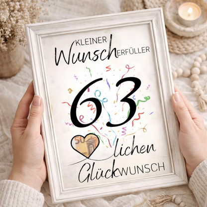 Geldgeschenk 63. Geburtstag Wunscherfüller | Digitaler Download | Last Minute Geschenkidee zum Ausdrucken