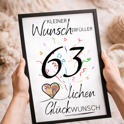 Geldgeschenk 63. Geburtstag Wunscherfüller | Digitaler Download | Last Minute Geschenkidee zum Ausdrucken
