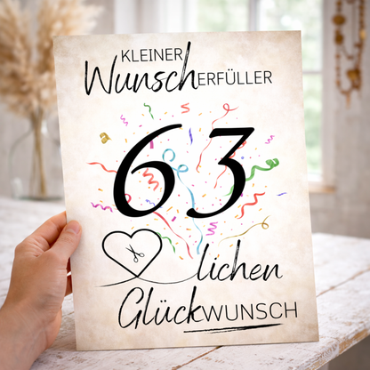 Geldgeschenk 63. Geburtstag Wunscherfüller | Digitaler Download | Last Minute Geschenkidee zum Ausdrucken
