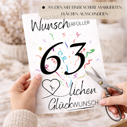 Geldgeschenk 63. Geburtstag Wunscherfüller | Digitaler Download | Last Minute Geschenkidee zum Ausdrucken