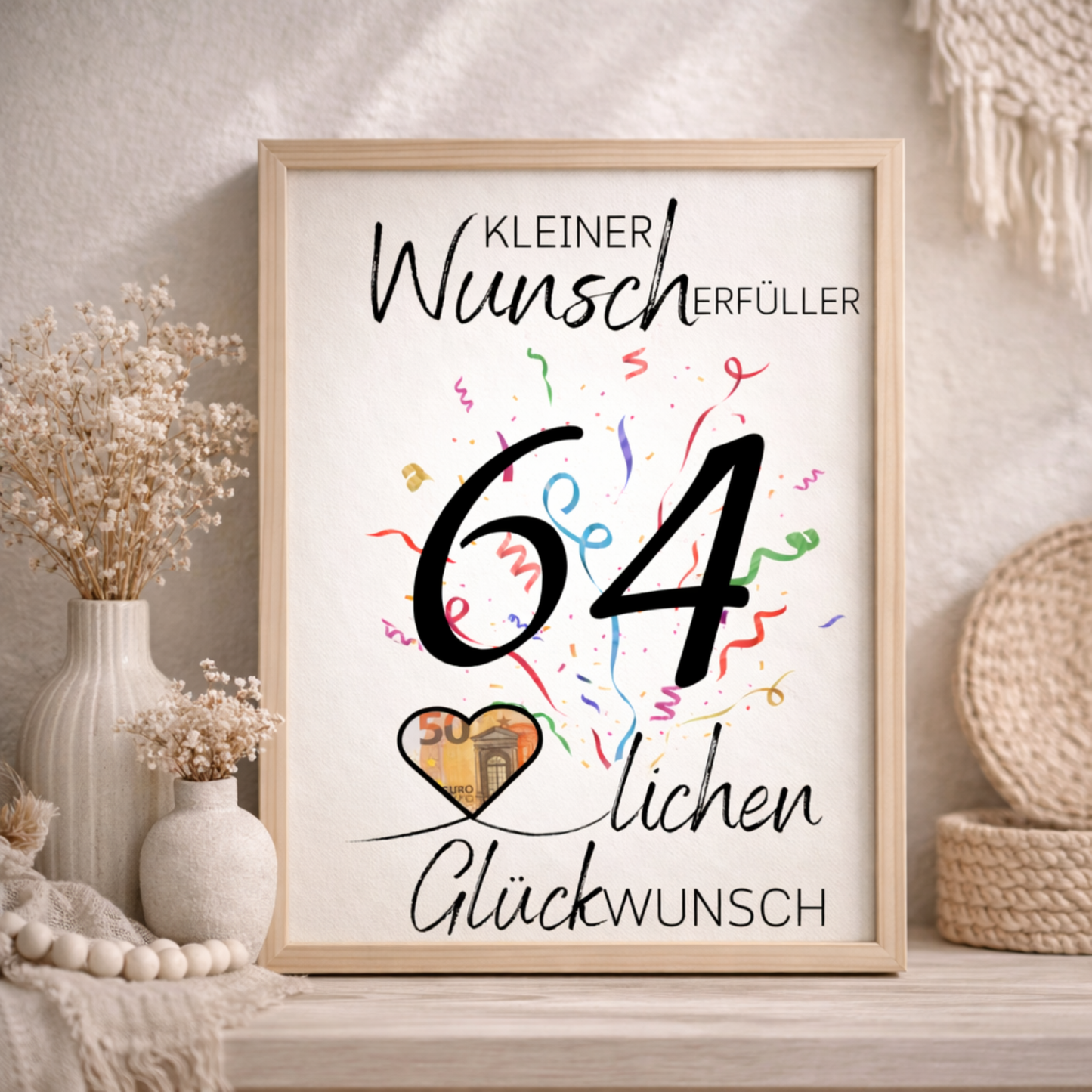 Geldgeschenk 64. Geburtstag Wunscherfüller | Digitaler Download | Last Minute Geschenkidee zum Ausdrucken