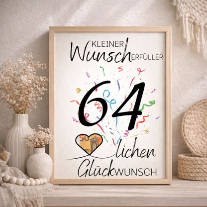Geldgeschenk 64. Geburtstag Wunscherfüller | Digitaler Download | Last Minute Geschenkidee zum Ausdrucken