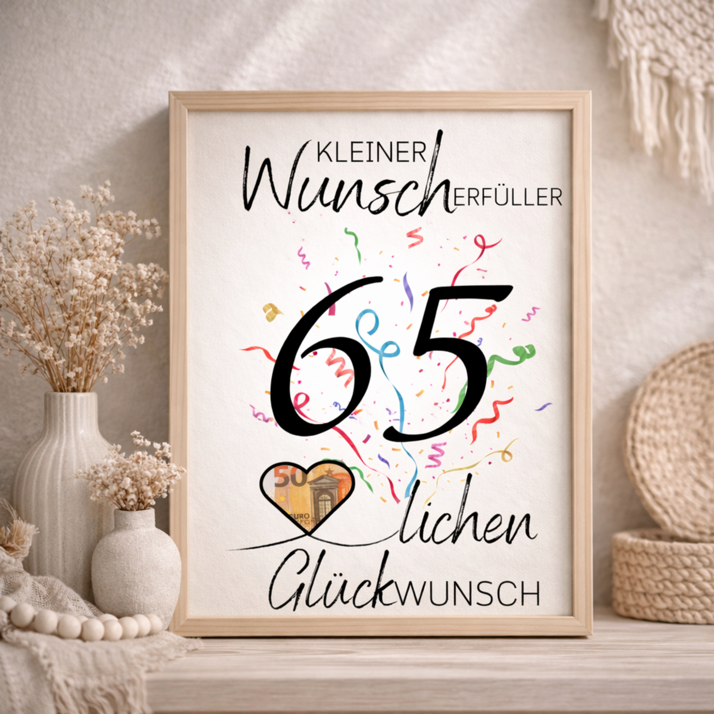 Geldgeschenk 65. Geburtstag Wunscherfüller | Digitaler Download | Last Minute Geschenkidee zum Ausdrucken