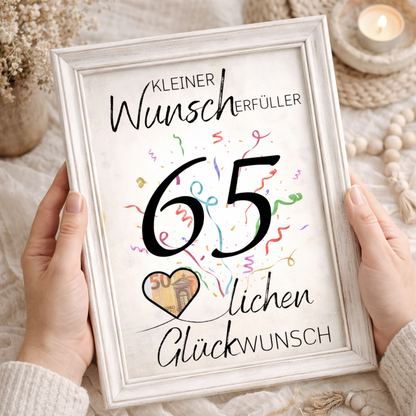 Geldgeschenk 65. Geburtstag Wunscherfüller | Digitaler Download | Last Minute Geschenkidee zum Ausdrucken