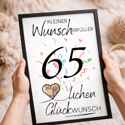 Geldgeschenk 65. Geburtstag Wunscherfüller | Digitaler Download | Last Minute Geschenkidee zum Ausdrucken