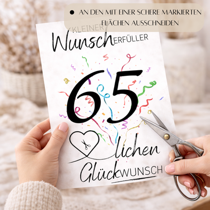 Geldgeschenk 65. Geburtstag Wunscherfüller | Digitaler Download | Last Minute Geschenkidee zum Ausdrucken