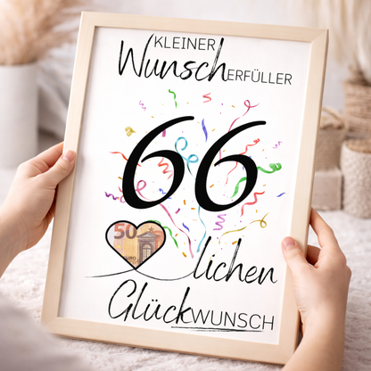 Geldgeschenk 66. Geburtstag Wunscherfüller | Digitaler Download | Last Minute Geschenkidee zum Ausdrucken